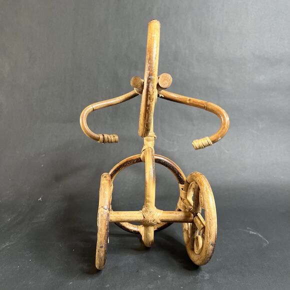 VTG Wicker Bamboo Tricycle Bike Planter Pot Holder 10” Tall Handcrafted - Picture 13 of 15